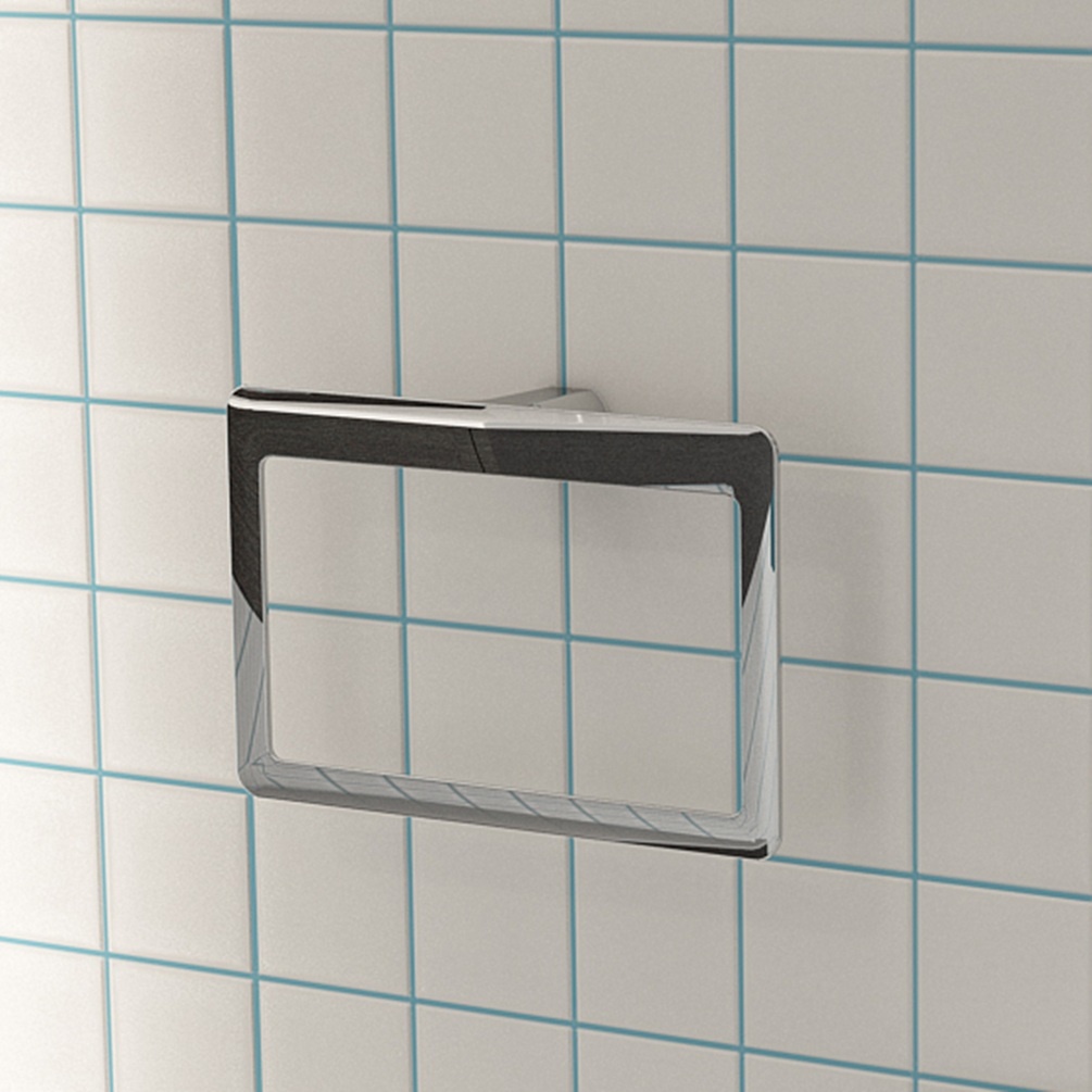 lifestyle image of origins living pirenei chrome towel ring